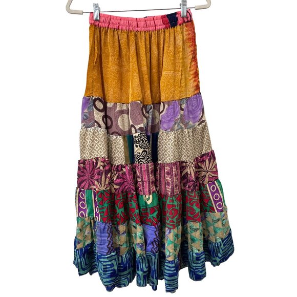 Patchwork Palazzo Pants One Size Tiered Floral Geometric Wide Leg Boho Hippie - Picture 2 of 7